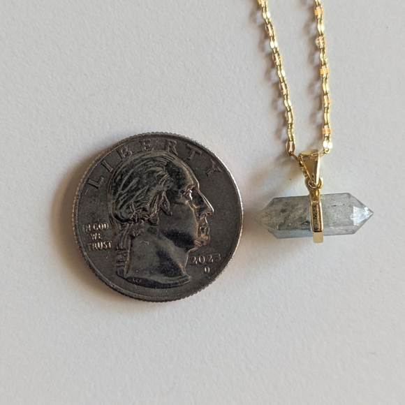 Labradorite Crystal Charm Necklace 14k Gold-plated Stainless Steel Adjustable - Picture 3 of 13